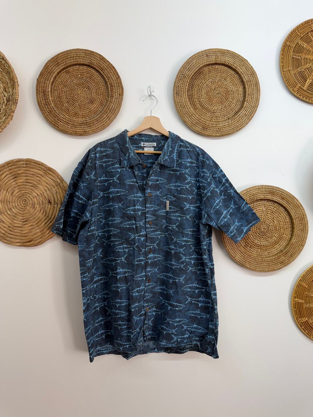 Vintage Columbia Fish Print Shirt Mens XL